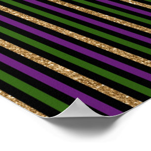 Póster Mardi Gras Vertical Lines Golden Purpurina NOLA