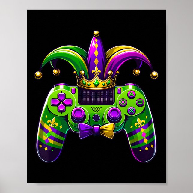 Póster Mardi Gras Video Game Controller Jester Hat Boy Ki (Frente)