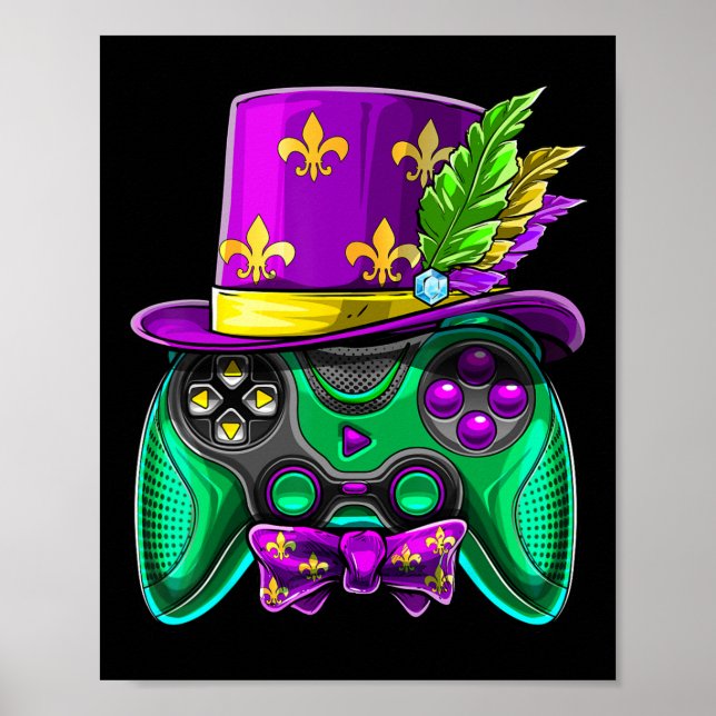 Póster Mardi Gras Video Game Controller Jester Hat Costum (Frente)