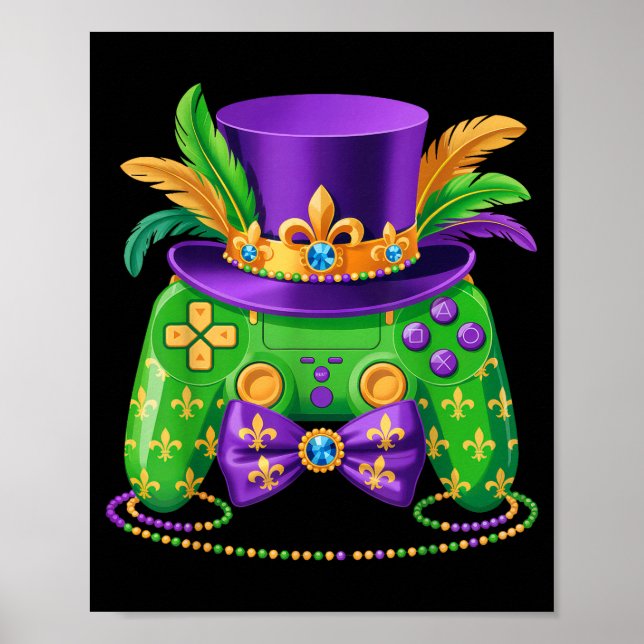Póster Mardi Gras Video Game Controller Jester Hat Gamer  (Frente)