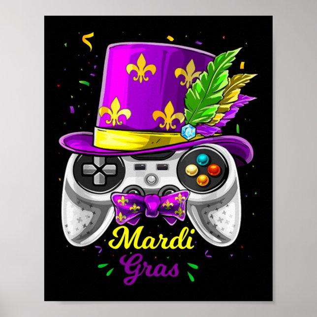 Póster Mardi Gras Video Game Controller Jester Mask Costu (Frente)