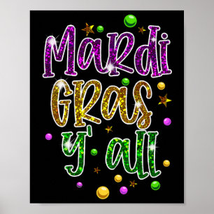 Póster Mardi Gras Yall Funny Vinatage New Orleans Fiesta