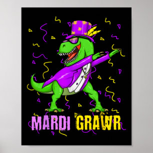Póster Mardi Grawr T-rex Dino Toddler Kids Mardi Gras Boy