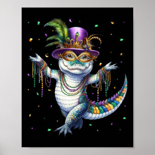 Póster Mardigator divertido Mardi Gras Alligator Bailando