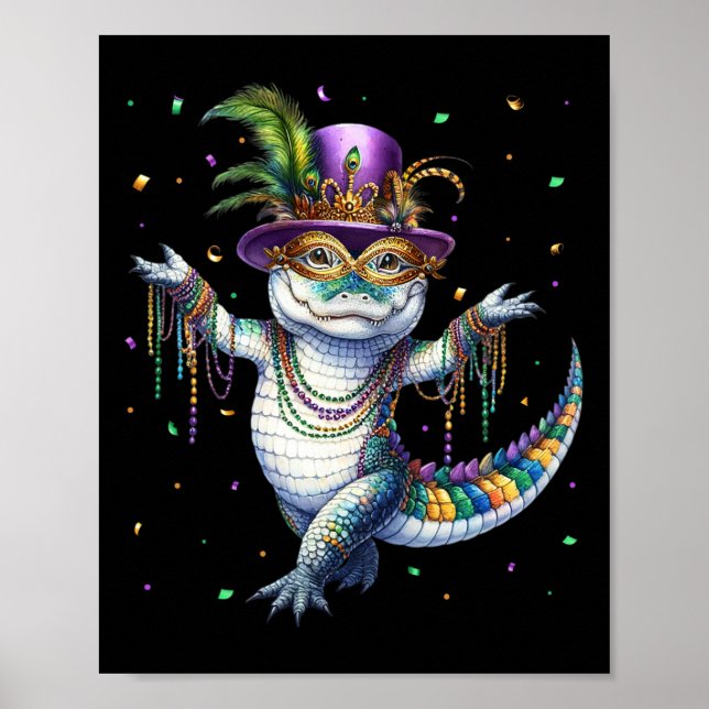 Póster Mardigator divertido Mardi Gras Alligator Bailando (Frente)
