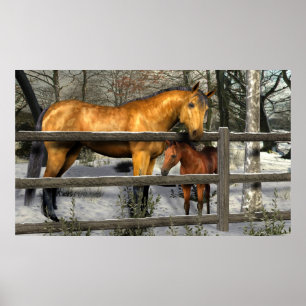 Póster Mare and Foal in Winter Poster