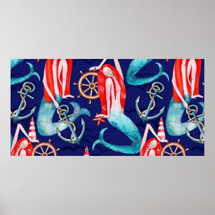 Póster Marea de patrón de acuarela