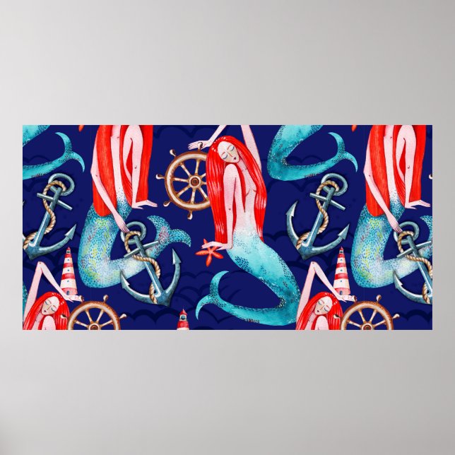 Póster Marea de patrón de acuarela (Frente)