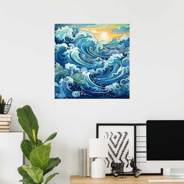 Póster Marea suave de las olas del océano (Oficina en casa)