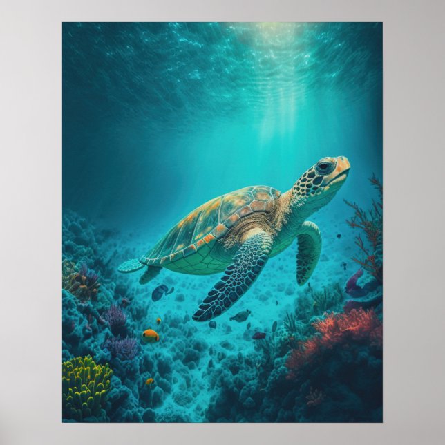 Póster Marea Turtle Ocean Marine Life Beach Animales de l (Frente)