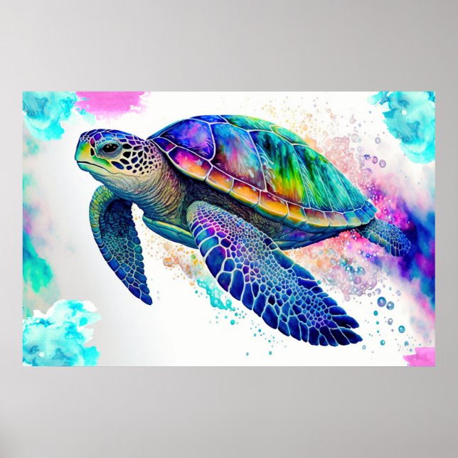 Póster Marea Turtle Ocean Marine Life Beach Animales de l (Frente)