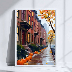 Póster Marenes de Boston de Piedra Marrón Calabaza Acuare