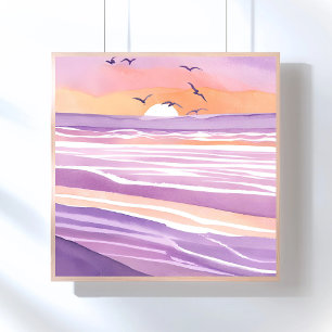 Póster Mares rosados   Olas del océano al atardecer en ac