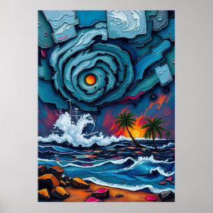 Póster Mares Tormentosos Y Swirls Celestes