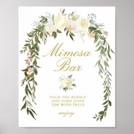 Póster marfil floral ducha de novia mimosa bar signo
