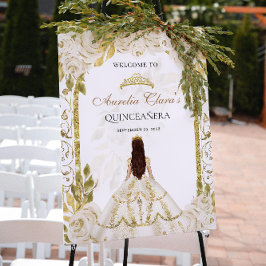 Póster Marfil White Princess Floral Quinceanera Cumpleaño