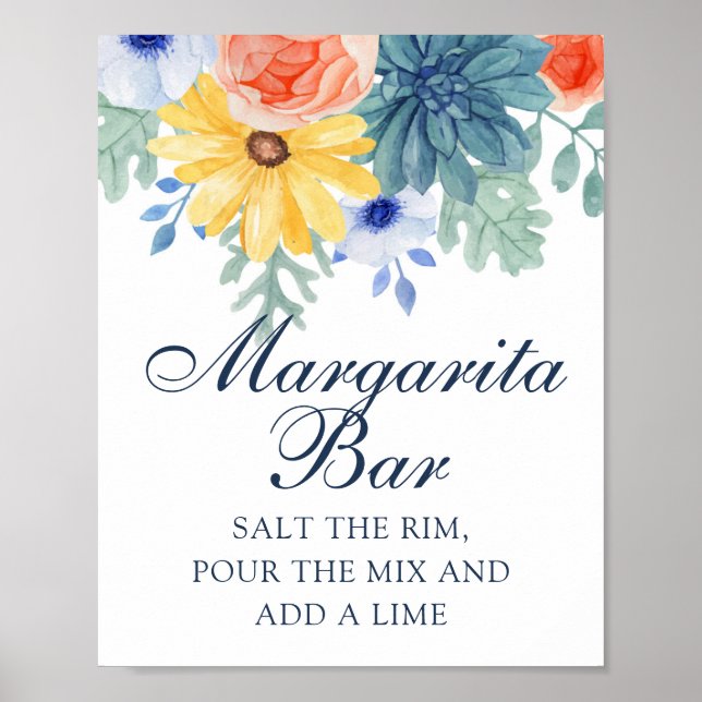 Póster Margarita Bar Floral Succulum Shower (Frente)