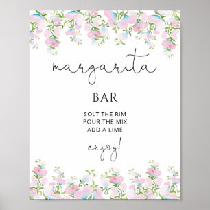 Póster Margarita Bar Rubor Rosa Floral Despedida de Solte