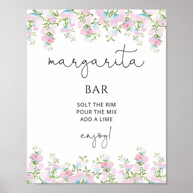 Póster Margarita Bar Rubor Rosa Floral Despedida de Solte (Frente)