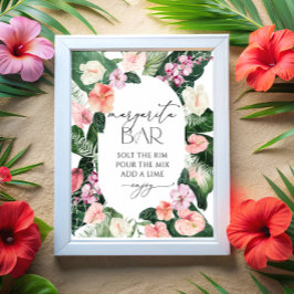 Póster Margarita Bar Tropical Leaves Bridal Shower Poster