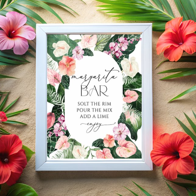 Póster Margarita Bar Tropical Leaves Bridal Shower Poster (Subido por el creador)