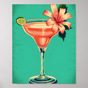 Póster Margarita coctail, retro, color de postel suave.