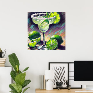 Póster Margarita Cóctel Caprichoso Tiza Verde Pastel