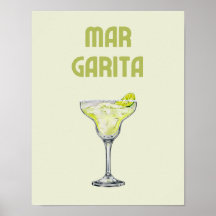Margarita Retro Lime Green Coctail Poster