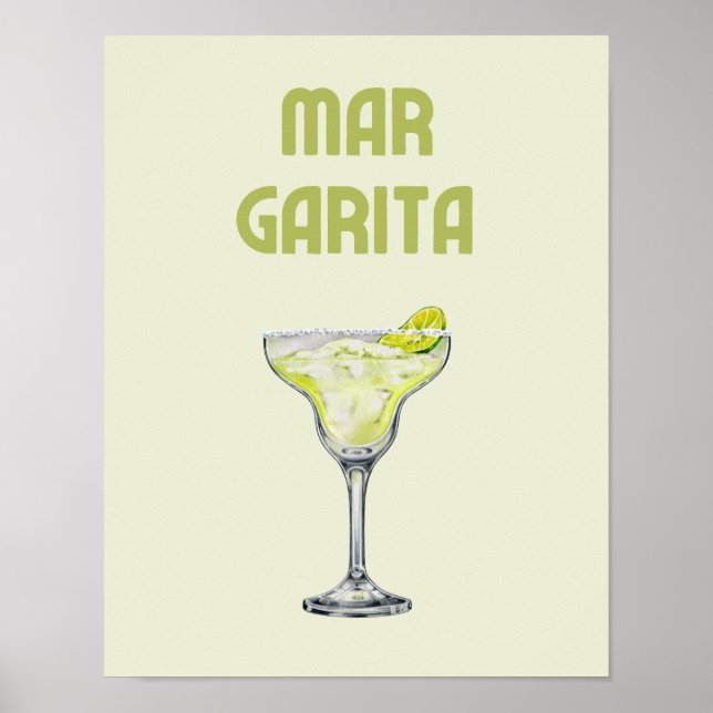 Póster Margarita Retro Lime Green Coctail Poster (Frente)