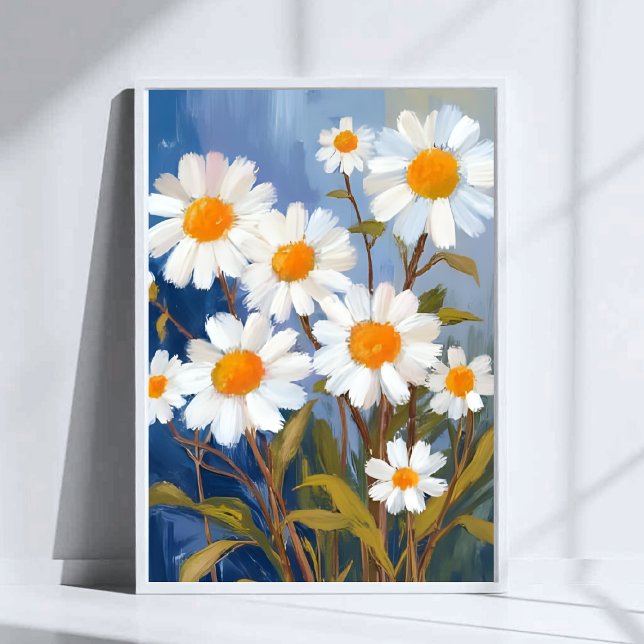 Póster Margaritas blancas Flores de acuarela pintadas (Subido por el creador)