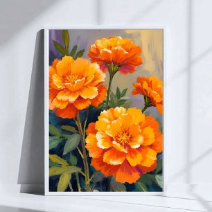 Póster Margaritas Doradas Flores Florales Acuarela