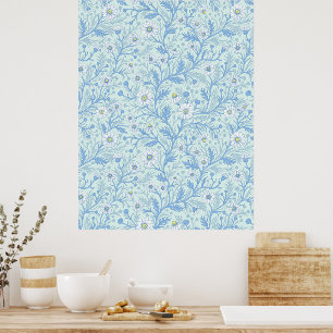 Póster Margaritas en blanco y azul sobre vidrio marino