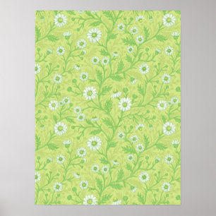 Póster Margaritas en blanco y verde sobre verde miel