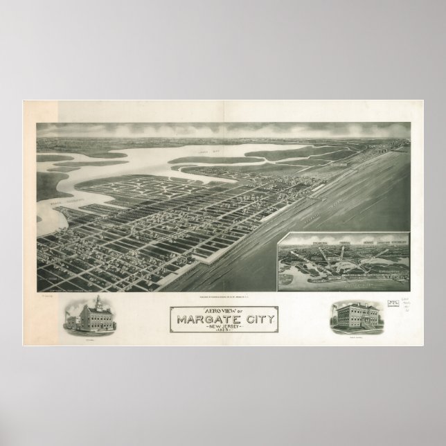 Póster Margate City 1925, NJ Birds Eye View Panoramic Map (Frente)