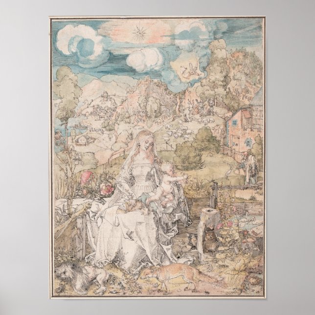 Póster María entre una multitud de animales por Durer (Frente)
