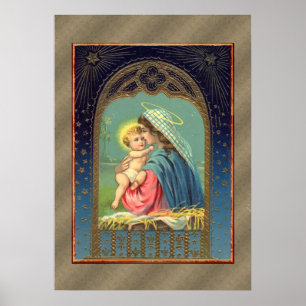 Póster María sosteniendo al niño Jesús