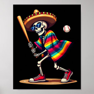 Póster Mariachi Skeleton Baseball Cinco De Mayo Mexicano