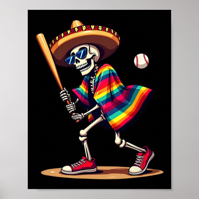 Póster Mariachi Skeleton Baseball Cinco De Mayo Mexicano  (Frente)
