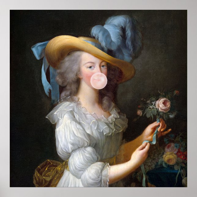 Póster Marie Antoinette soplando un chicle rosa (Frente)