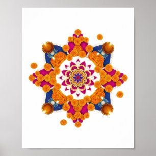 Póster Marigold festivo y Diya Rangoli Wall Art