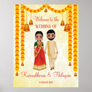 Póster Marigold garlands bells with Tamil Telugu welcome