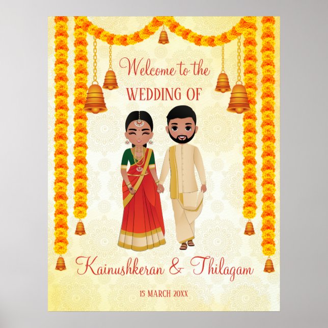 Póster Marigold garlands bells with Tamil Telugu welcome (Frente)