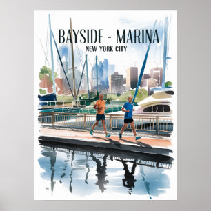 Póster Marina de Bayside Jogging Acuarela