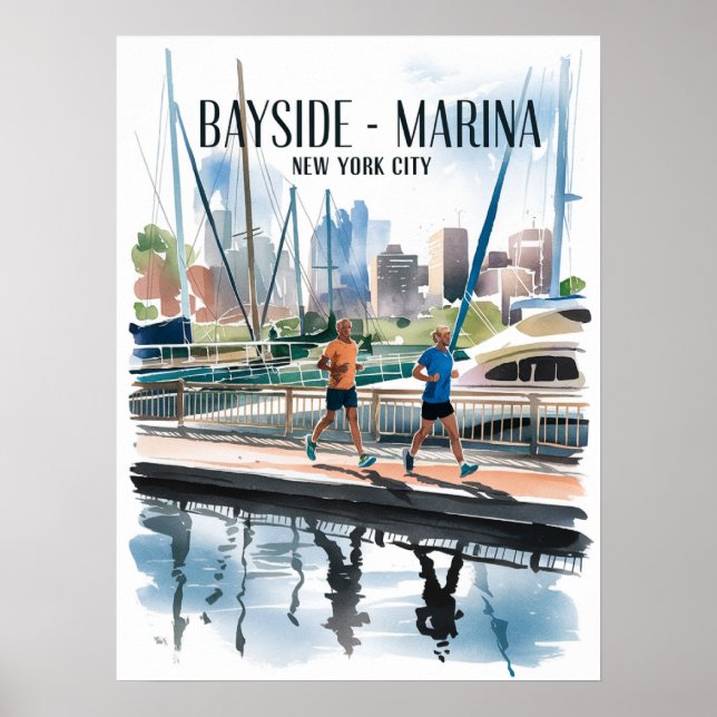 Póster Marina de Bayside Jogging Acuarela (Frente)