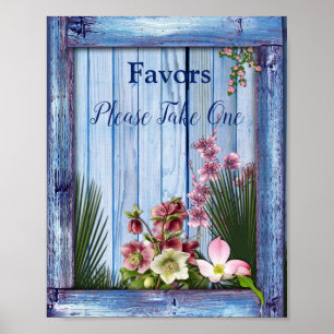 Póster Marina - Flores azul texturadas y rosadas