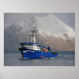 Póster Mariner nórdico, bote de cangrejo en puerto holand