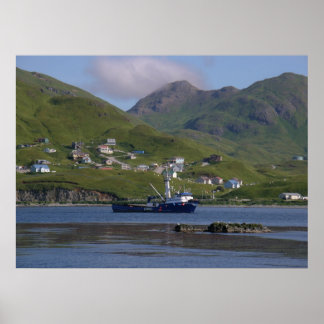 Póster Mariner nórdico, bote de cangrejo en puerto holand