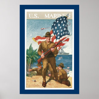 Póster Marines de Estados Unidos - con bandera