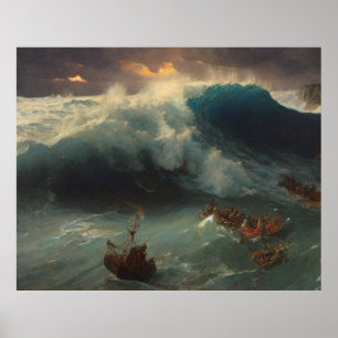 Póster Marines en botes salvavidas en el mar con una gran