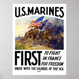 Póster Marines Estadounidenses - Primero En Combatir En F